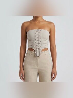 MARS THE LABEL Beige Lace-Up Zip Corset Top US Size 12
